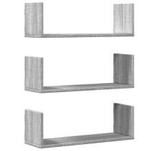 (grey sonoma) vidaXL Wall Shelves Wall Storage Shelf Floating Shelf 3 pcs Engineered Wood