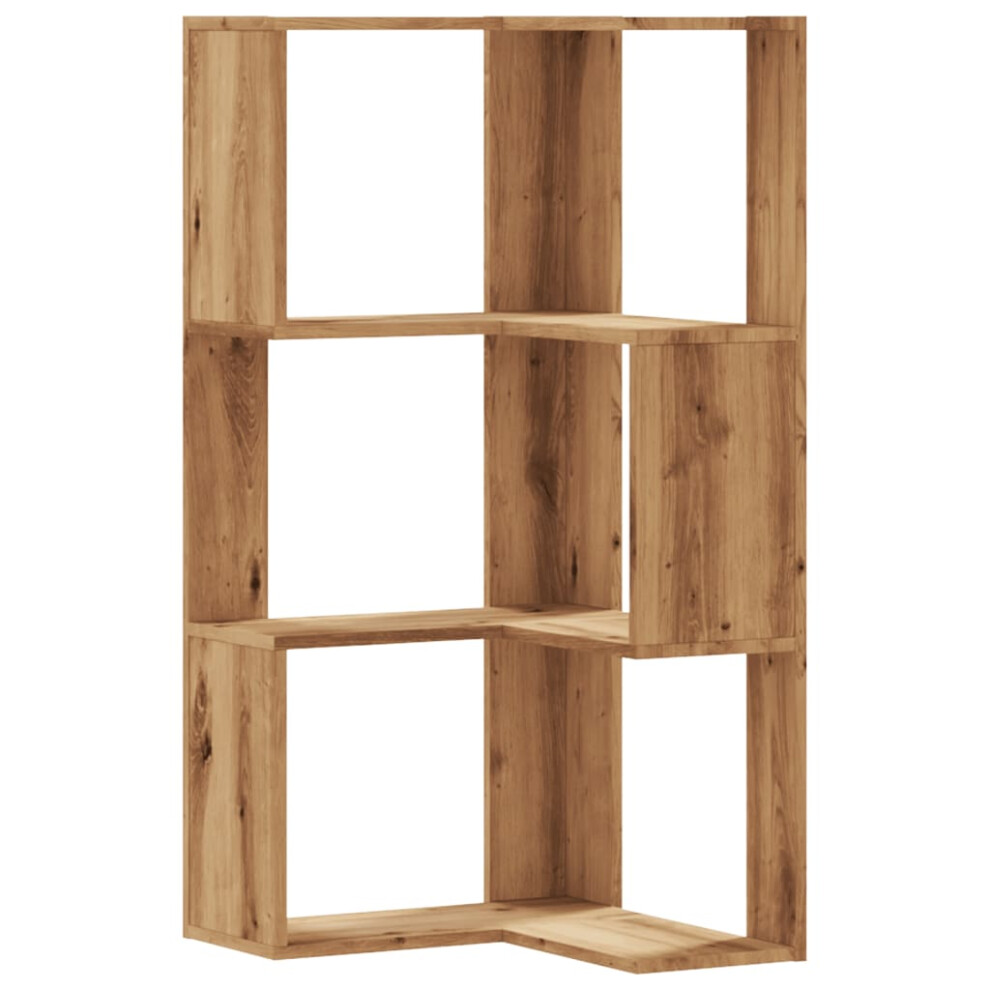 Vidaxl (Oak) Corner Bookcase 3-Tier Corner Bookshelf Corner Rack Engineered Wood