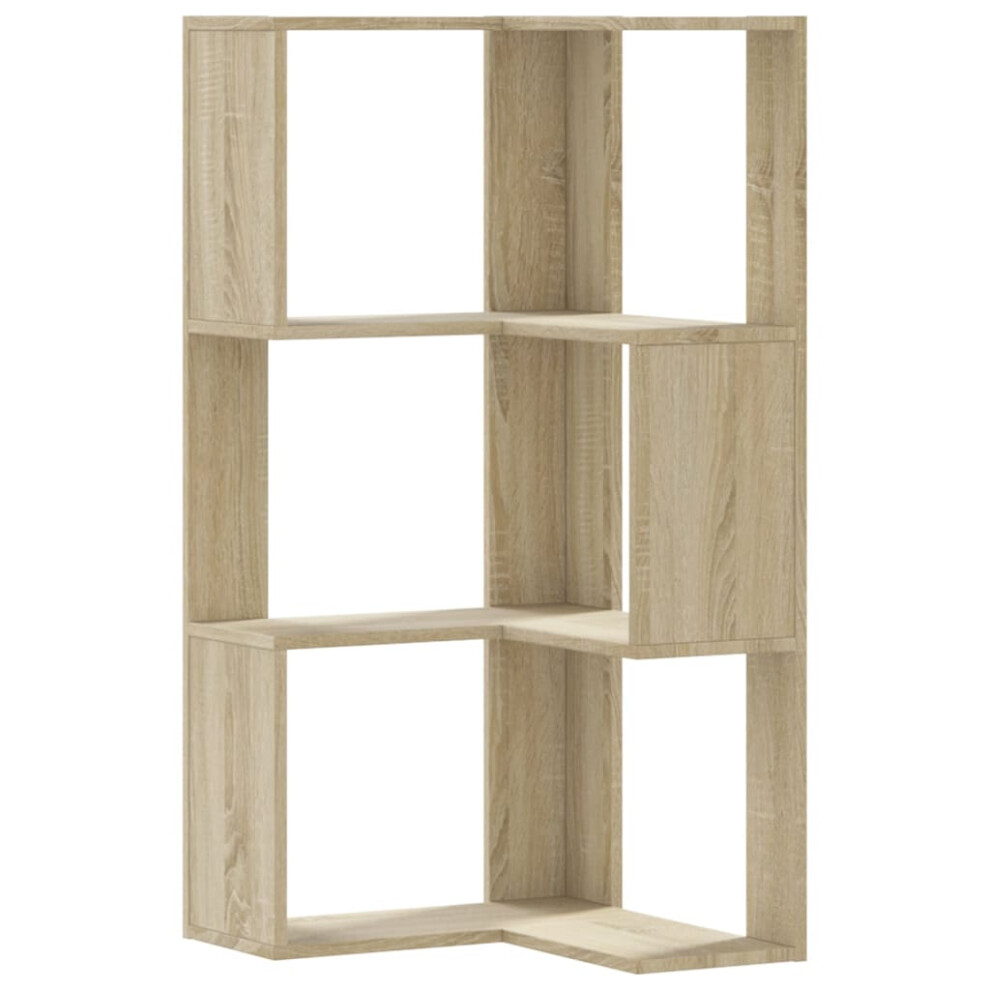 Vidaxl (Sonoma Oak) Corner Bookcase 3-Tier Corner Bookshelf Corner Rack Engineered Wood