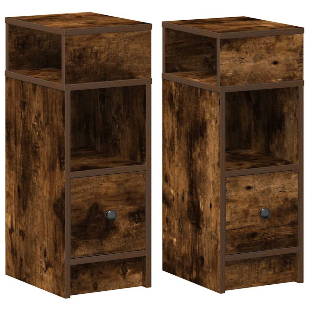 Vidaxl (Smoked Oak, 2 Pcs) Bedside Cabinets With Drawer Nightstand Bed Side Table Side Cabinet