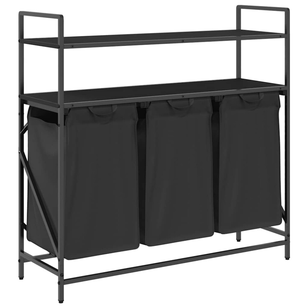 Vidaxl ( Oak) Laundry Basket 3 Compartments With Shelves Laundry Hamper Black