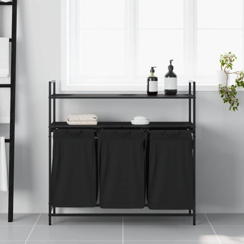 VidaXL (black oak) vidaXL Laundry Basket 3 Compartments with Shelves laundry hamper 2