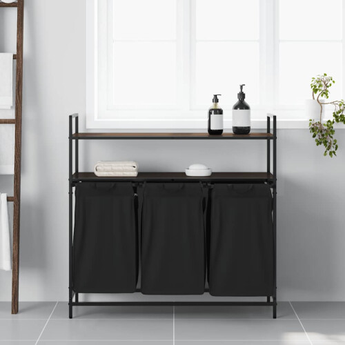 VidaXL (brown oak) vidaXL Laundry Basket 3 Compartments with Shelves laundry hamper 2