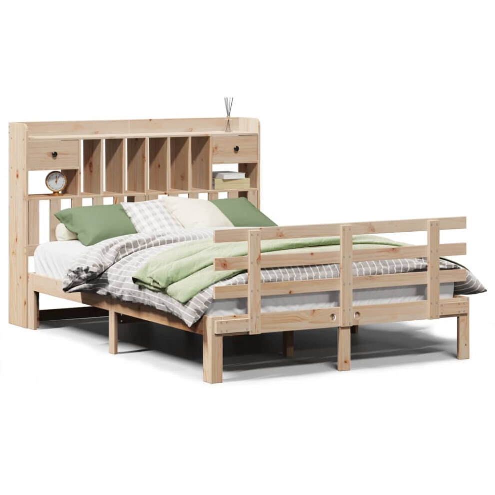 Vidaxl (Natural, 140 X 190 Cm) Bookcase Bed Without Mattress Bed Frame Solid Wood Pine
