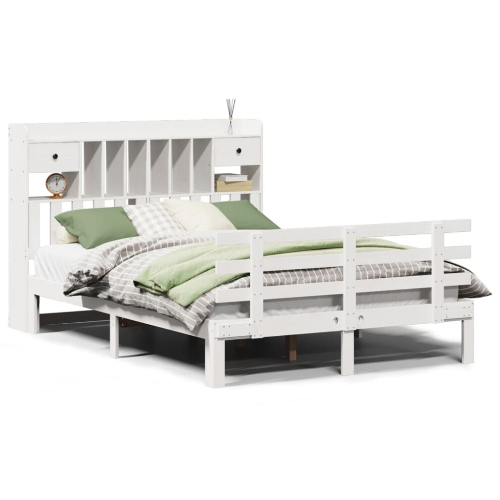 Vidaxl (White, 140 X 200 Cm) Bookcase Bed Without Mattress Bed Frame Solid Wood Pine