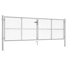vidaXL Garden Gate Galvanised Steel 415x175cm Silver Fence Door Patio Gate