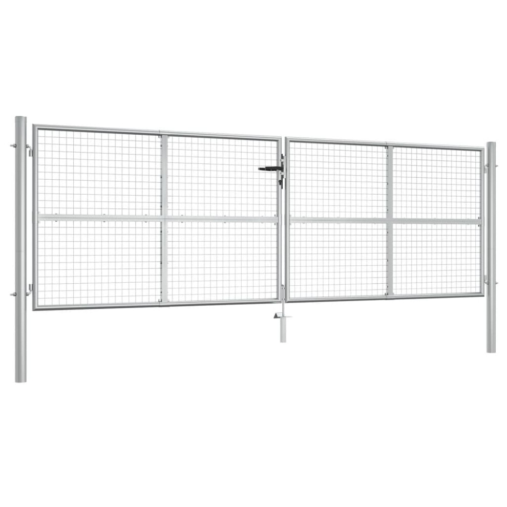 Vidaxl Garden Gate Galvanised Steel 415X175cm Silver Fence Door Patio Gate