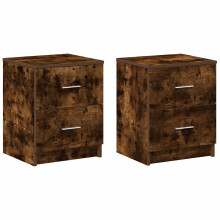 (smoked oak, 2 pcs) vidaXL Bedside Cabinet with 2 Drawers Nightstand Bed Side Table