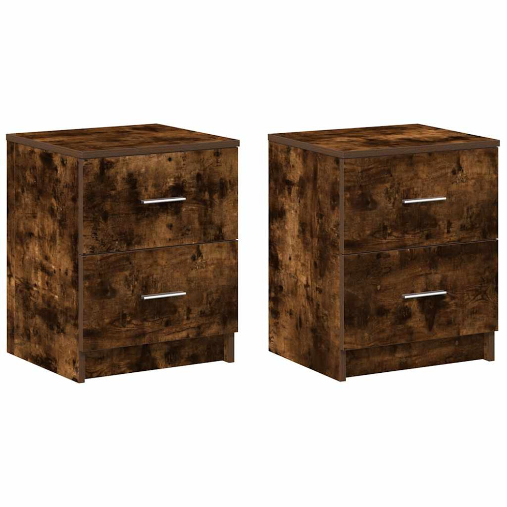 Vidaxl (Smoked Oak, 2 Pcs) Bedside Cabinet With 2 Drawers Nightstand Bed Side Table