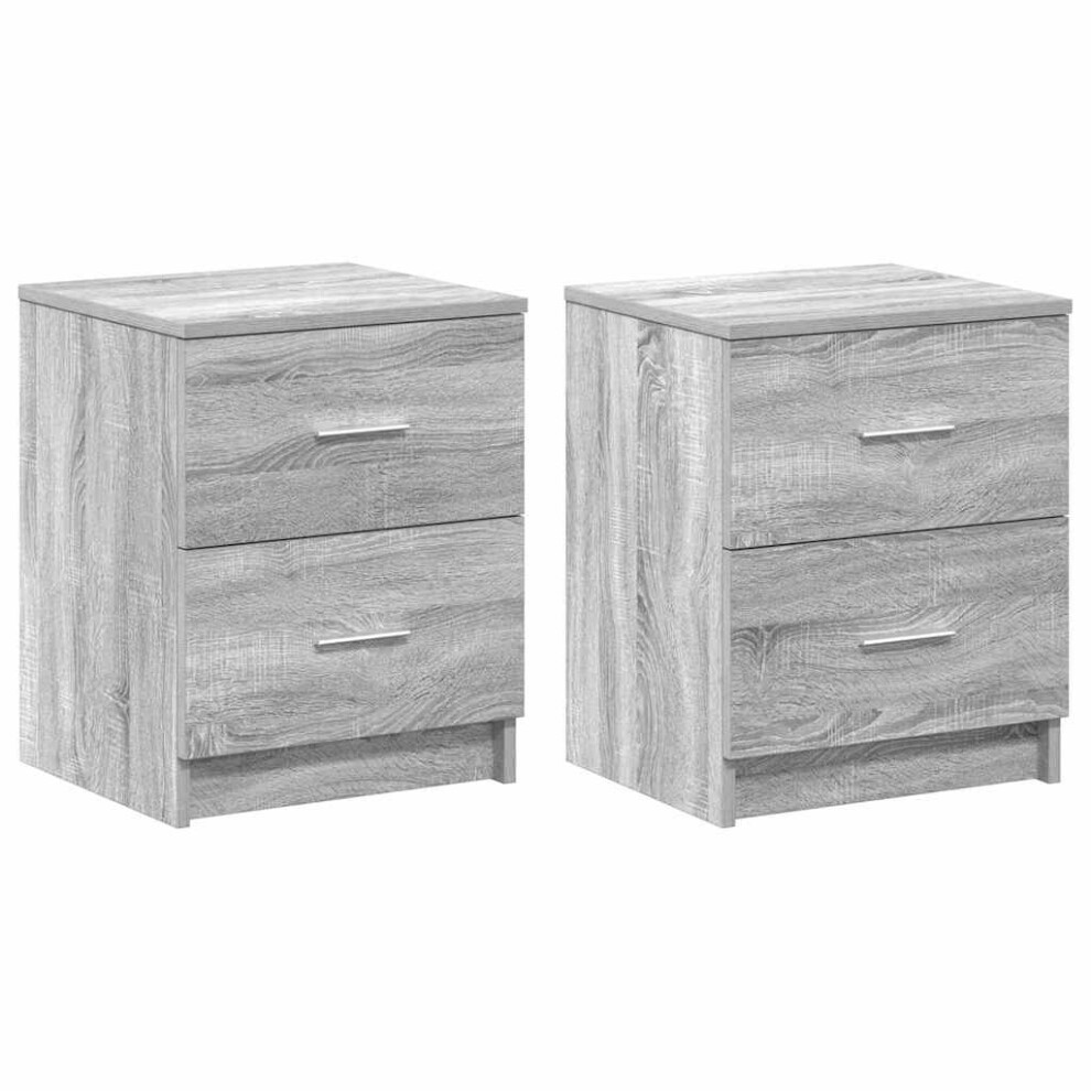 Vidaxl (Grey Sonoma, 2 Pcs) Bedside Cabinet With 2 Drawers Nightstand Bed Side Table
