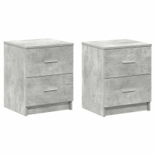 (concrete grey, 2 pcs) vidaXL Bedside Cabinet with 2 Drawers Nightstand Bed Side Table