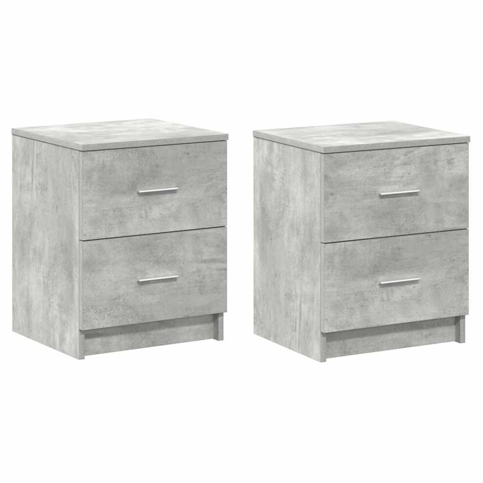 Vidaxl (Concrete Grey, 2 Pcs) Bedside Cabinet With 2 Drawers Nightstand Bed Side Table