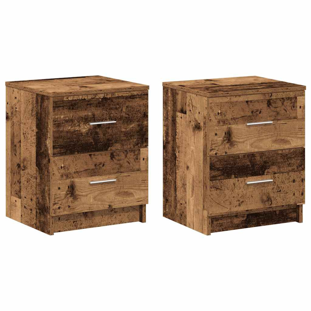 Vidaxl (Old Wood, 2 Pcs) Bedside Cabinet With 2 Drawers Nightstand Bed Side Table