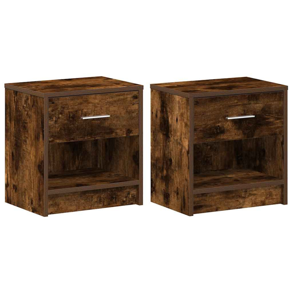 Vidaxl (Smoked Oak, 2 Pcs) Bedside Cabinet With Drawer Nightstand Bed Side Table Bed Cabinet