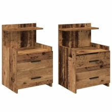 (old wood, 2 pcs) vidaXL Bedside Cabinet with 2 Drawers Nightstand Side Table Bed Table