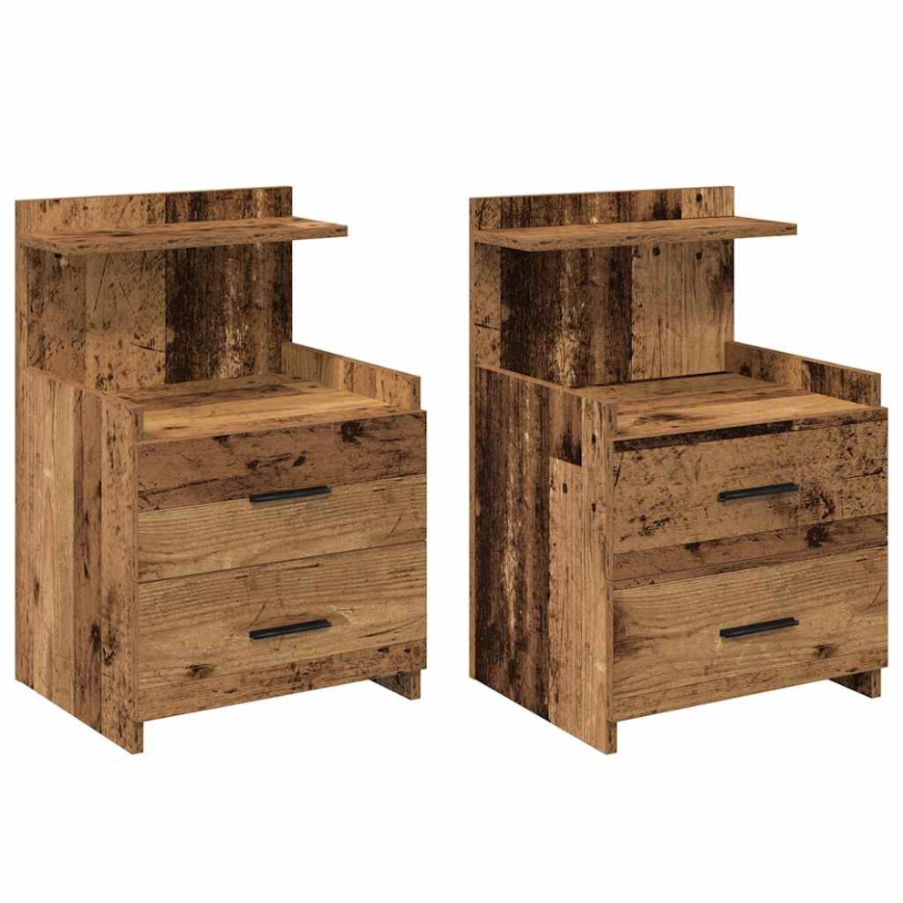 Vidaxl (Old Wood, 2 Pcs) Bedside Cabinet With 2 Drawers Nightstand Side Table Bed Table