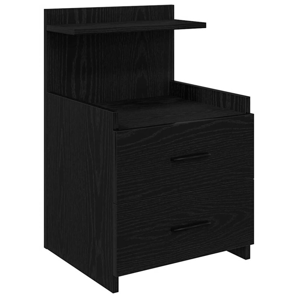 Vidaxl (Black, 1 Pcs) Bedside Cabinet With 2 Drawers Nightstand Side Table Bed Table