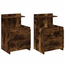 (smoked oak, 2 pcs) vidaXL Bedside Cabinet with 2 Drawers Nightstand Side Table Bed Table