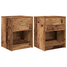 (old wood, 2 pcs) vidaXL Bedside Cabinets 2 pcs with Drawer Nightstand Bed Side Table