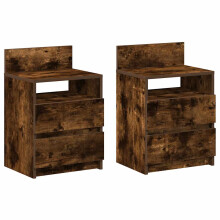 (smoked oak, 2 pcs) vidaXL Bedside Cabinets with 2 Drawers Nightstand Bed Side Table Side Cabinet