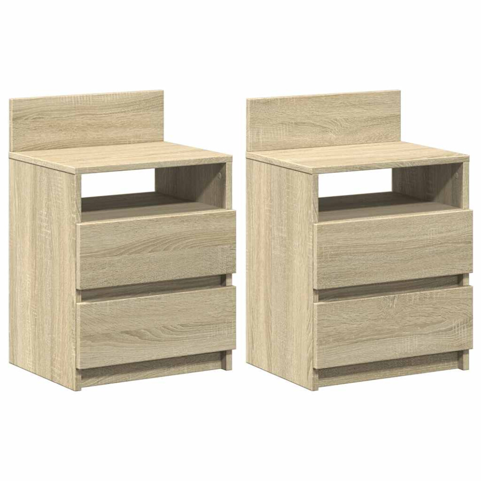Vidaxl (Sonoma Oak, 2 Pcs) Bedside Cabinets With 2 Drawers Nightstand Bed Side Table Side Cabinet