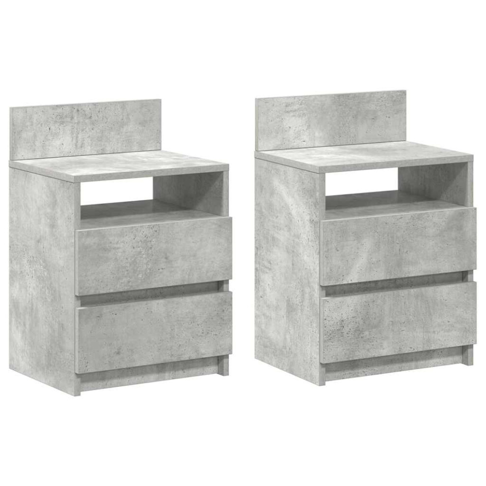 Vidaxl (Concrete Grey, 2 Pcs) Bedside Cabinets With 2 Drawers Nightstand Bed Side Table Side Cabinet