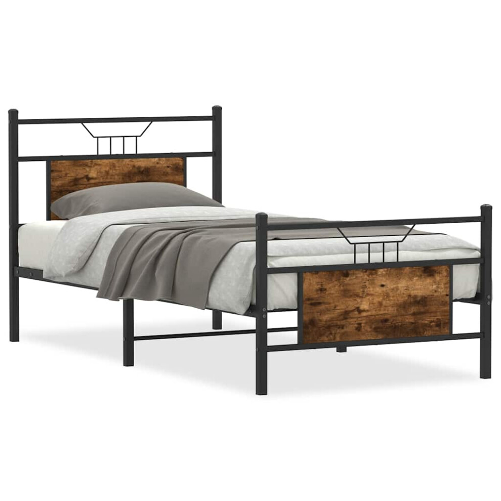 Vidaxl (Smoked Oak, 90 X 190 Cm) Metal Bed Frame Without Mattress Double Bed