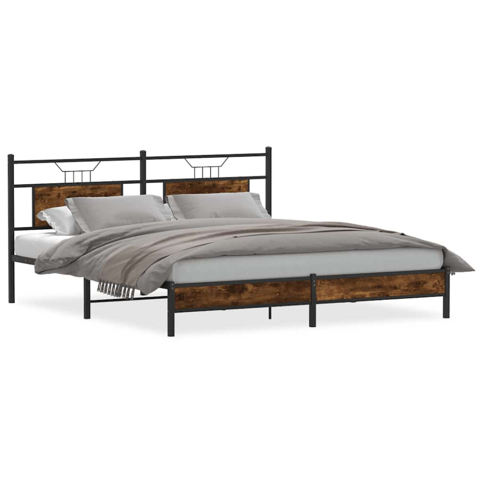 Vidaxl (Smoked Oak, 183 X 213 Cm) Metal Bed Frame Without Mattress Double Bed