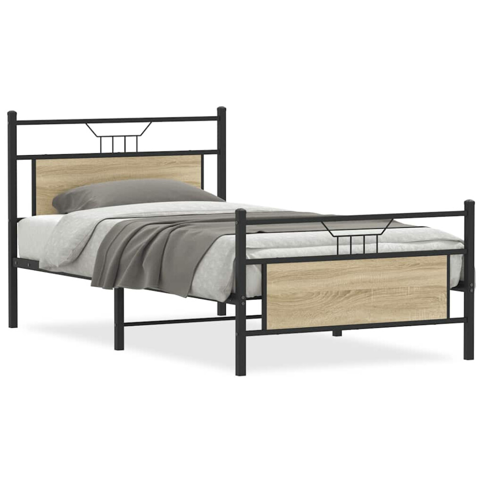 Vidaxl (Sonoma Oak, 107 X 203 Cm) Metal Bed Frame Without Mattress Double Bed