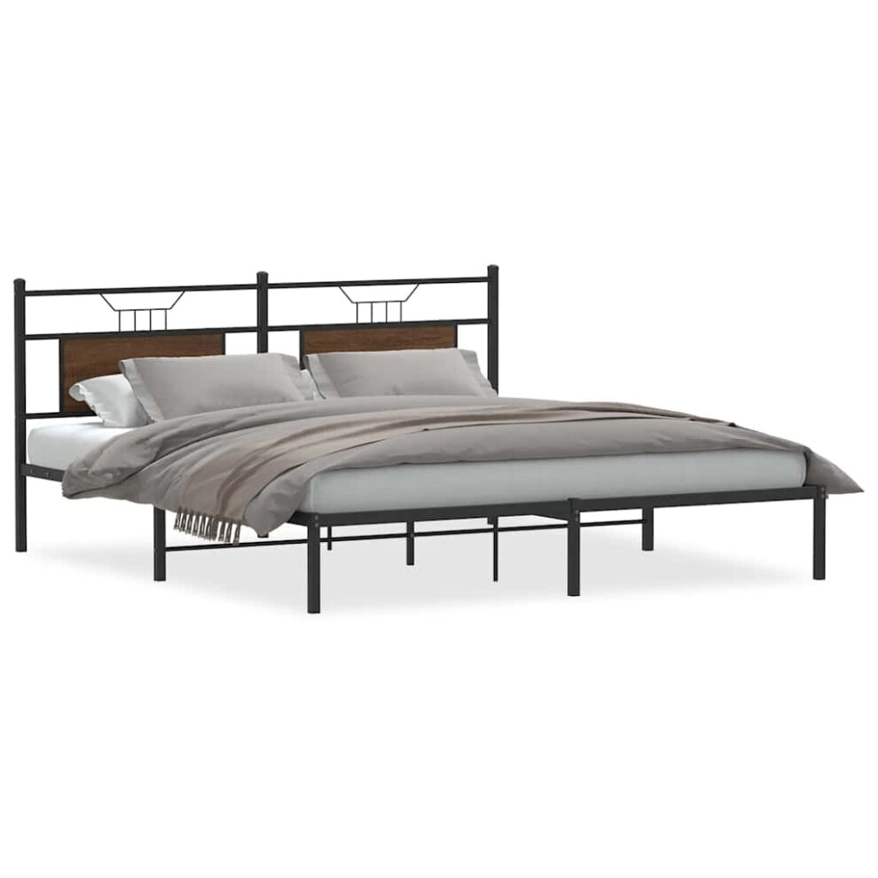 Vidaxl (Brown Oak, 183 X 213 Cm) Metal Bed Frame Without Mattress Double Bed