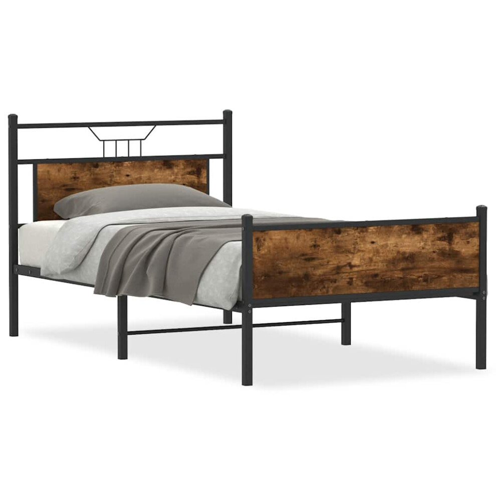 Vidaxl (Smoked Oak, 100 X 190 Cm) Metal Bed Frame Without Mattress Double Bed