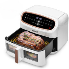Duronic AF34 WE Triple Drawer 10L Digital Air Fryer with Visual Window Dual Zone 10-in-1 Large Drawer for Family Meals Dishwasher-Safe Non-Stick White