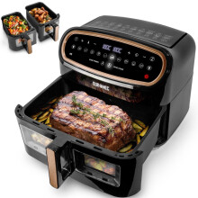 Duronic AF34 BG Dual-Zone Triple-Drawer 10L Digital Air Fryer - 10-in-1, 2400W, Visual Window, Sync Cook/Finish, Dishwasher-Safe Non-Stick