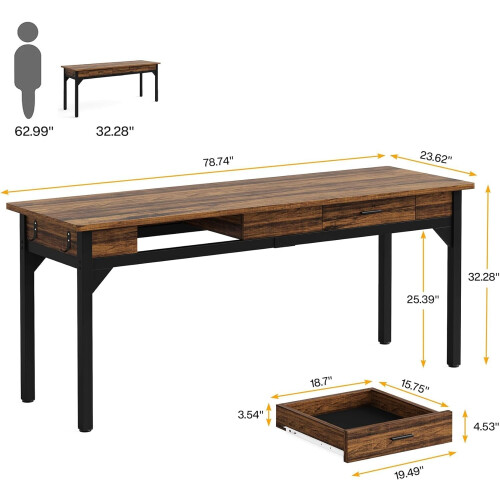 Tribesigns Bureau d'ordinateur double Tribesigns de 200 cm de long avec 2 tiroirs, bureau d'?criture, bureau 1