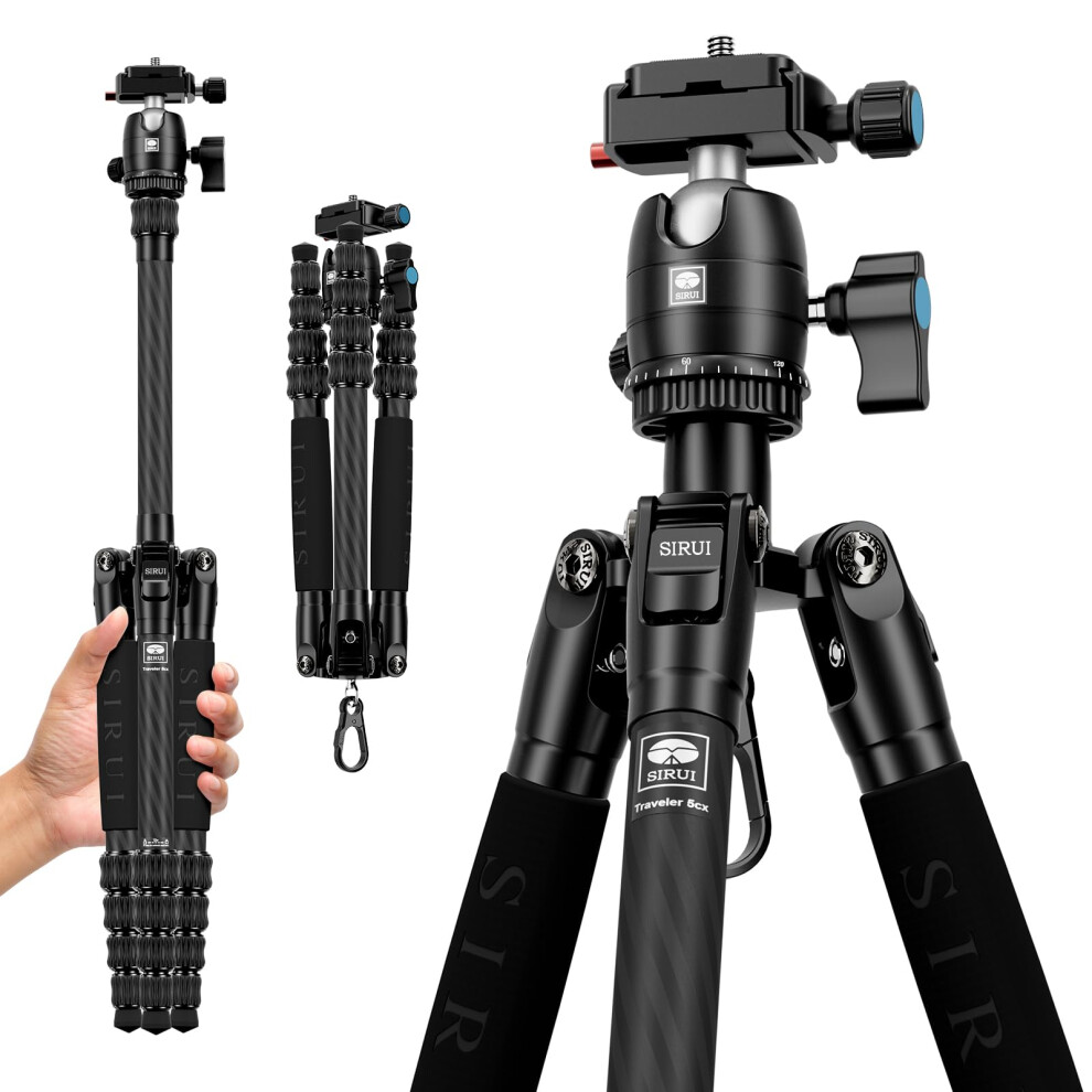 Sirui 52"" Carbon Fiber Travel Tripod Compact Lightweight Camera Tripod 360 Ball Head Detachable Load 10Kg/22Lbs Folded Height 13"" (Tra 6952060012339
