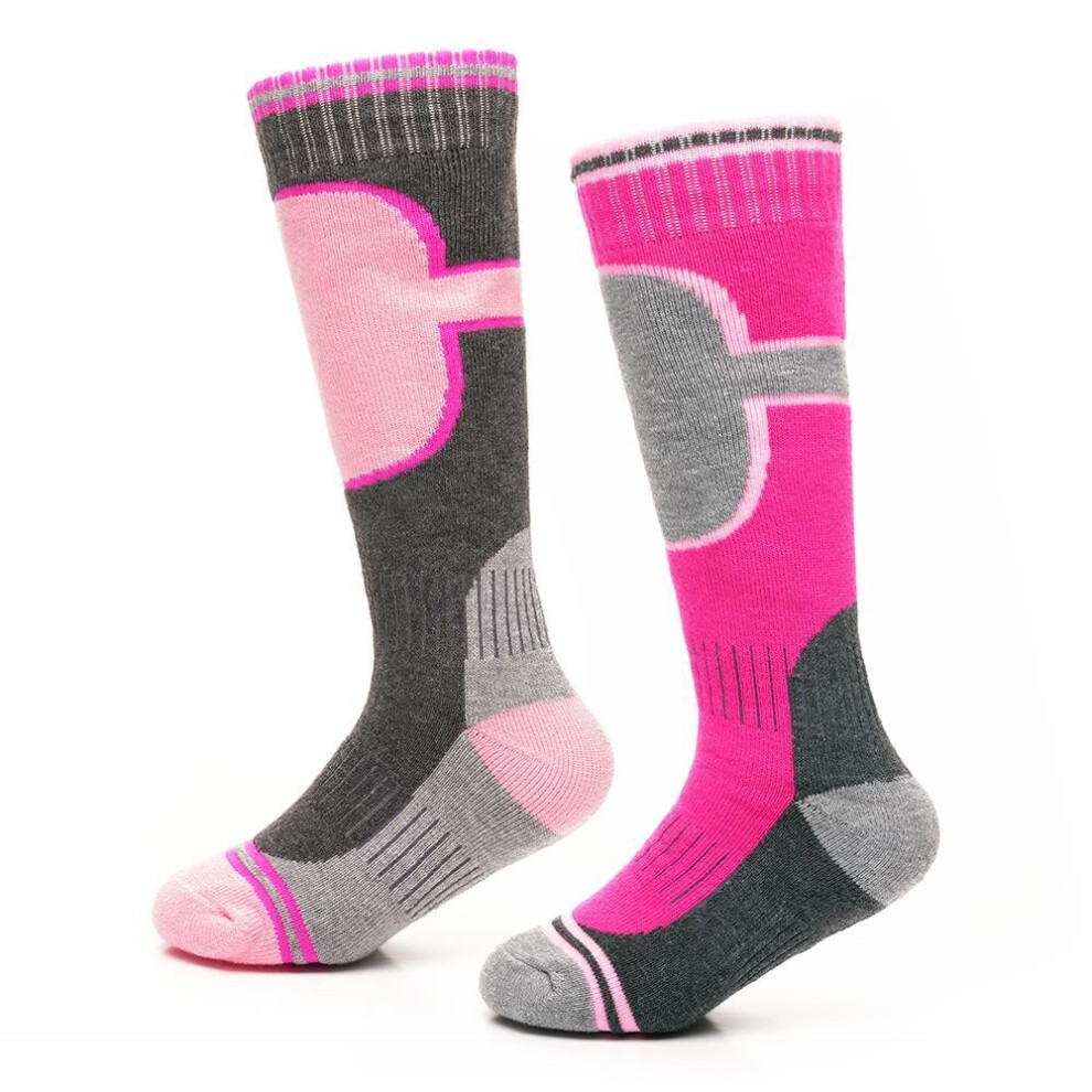 A2zkids (7-10 Years (12.5-3.5), ) Kids Girls Thermal Ski Winter Skiing Socks Pink