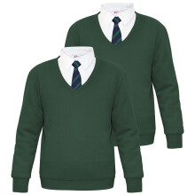 (13-14 Years, Green 2 Pack) Adult Kids Unisex Single & 2 Pack V Neck Jumper