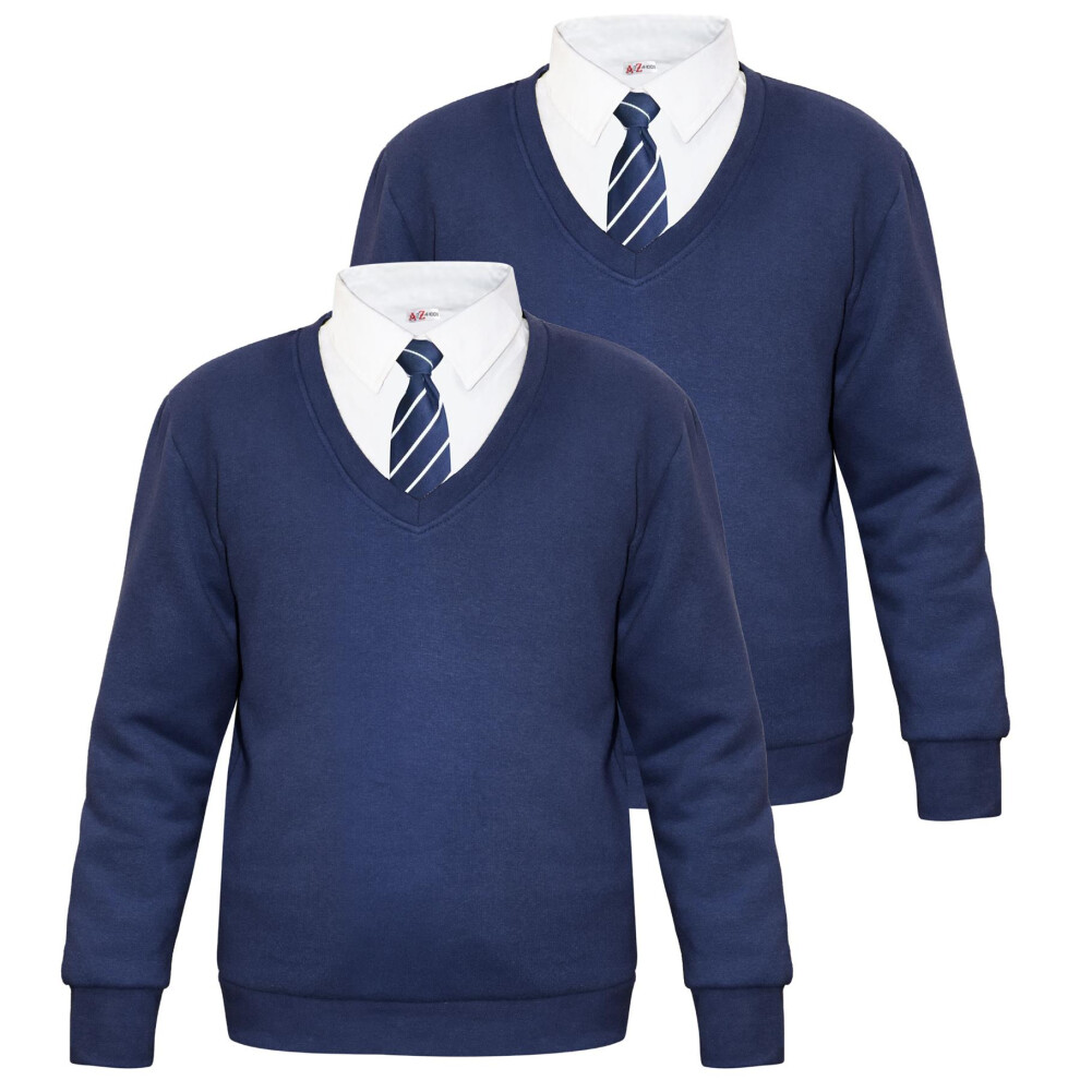 A2zkids (11-12 Years, Navy 2 Pack) Adult Kids Unisex Single & 2 Pack V Neck Jumper
