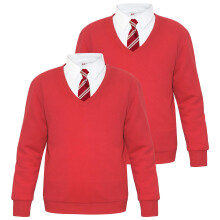 (5-6 Years, Red 2 Pack) Adult Kids Unisex Single & 2 Pack V Neck Jumper