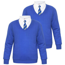 (9-10 Years, Royal Blue 2 Pack) Adult Kids Unisex Single & 2 Pack V Neck Jumper