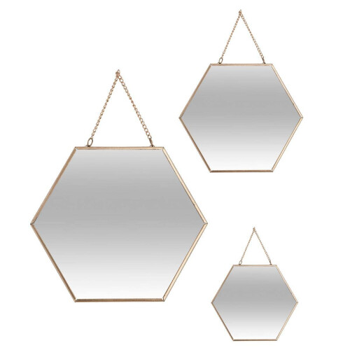 Set of 3 gold hexagonal mirrors