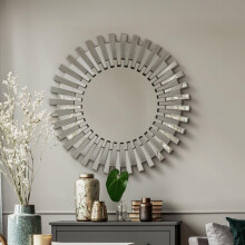 MirrorOutlet Modern Circular Starburst Bevelled Wall Mirror ? Large Size, circular Decorative for Lounge, Dining Room, Bathroom, Bedroom, and More ?