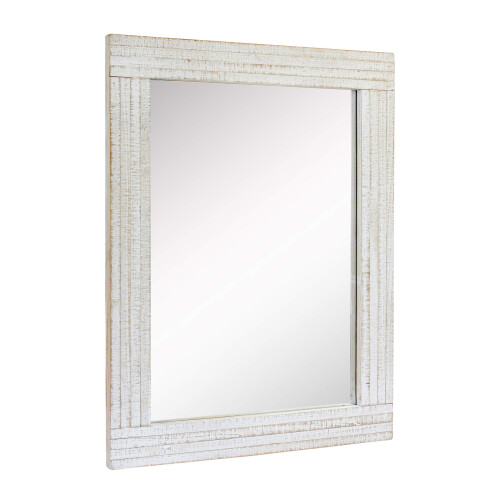 Stonebriar Rustic Rectangular Worn White Wood Frame Hanging Wall Mirror for Vertical or Horizontal Display 1
