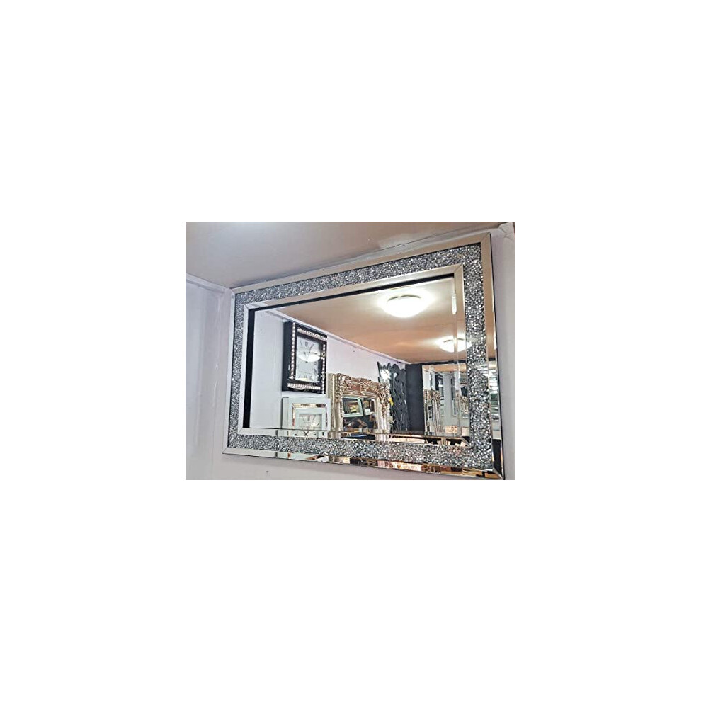 Bloomingtons Direct Crystal Crushed Jewel Wall Mirror Loose Diamante Horizontal Decorative Wall Mirror Vanity Mirror, Wall Mirror for Living Room,
