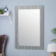 Bloomingtons Direct Rectangle Wall Mirror, Silver Glitter Wall Mirror Glitter Frame Decoration 40 x 60 cm Glitter Noir Wall Mounted Mirror