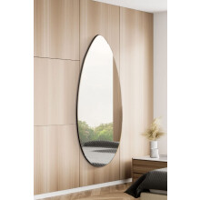MirrorOutlet The Tear Drop - Frameless Modern Full Length Glass Leaner/Wall Mirror 63" X 24" (160CM X 60CM) Silver Mirror Glass with Black wooden