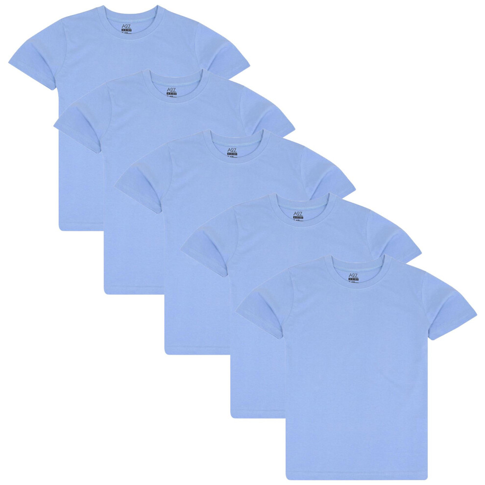A2zkids (5-6 Years, Blue) Kids Unisex Pack Of 5 Plain Pe School T Shirts