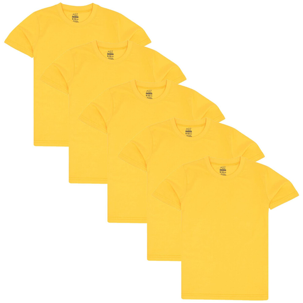 A2zkids (3-4 Years, Yellow) Kids Unisex Pack Of 5 Plain Pe School T Shirts