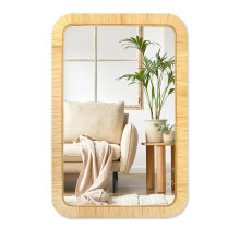 PERFNIQUE Rattan Mirror, 76 x 50 cm Rectangle Boho Bathroom Mirror, Decorative Wall Mirror Nursery Mirror, Rustic Farmhouse Handmade Wicker Mirror for