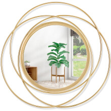 HLFMVWE Wall Mirror Mounted Gold Large Round Decorative Mirrors, Circle Metal Art Mirror Home for Bathroom Vanity, Living Room or Bedroom 60 x 60 cm